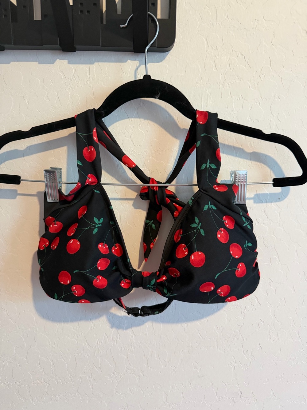 Black Cherry Print Halter Bikini Top